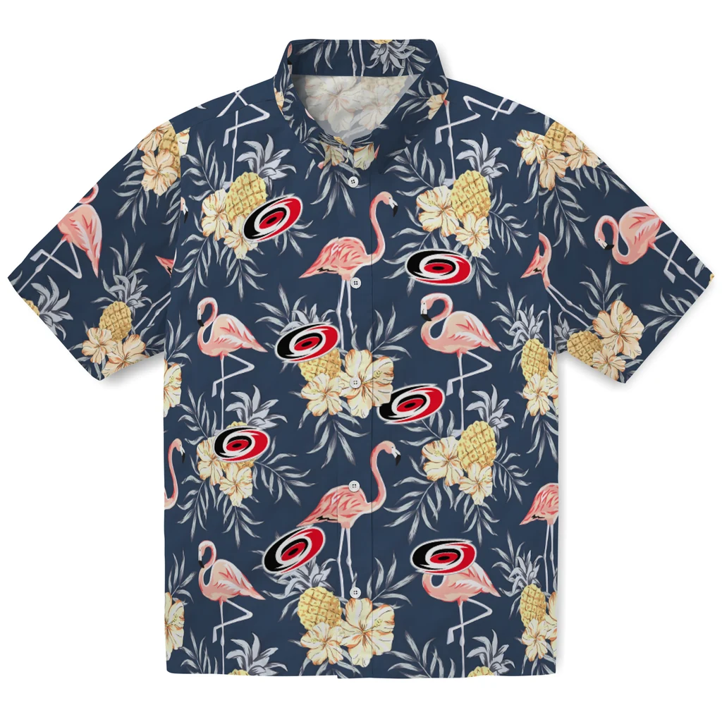 Carolina Hurricanes Hawaiian Shirt - Flamingo Hibiscus 1 Carolina Hurricanes Hawaiian Shirt - Flamingo Hibiscus