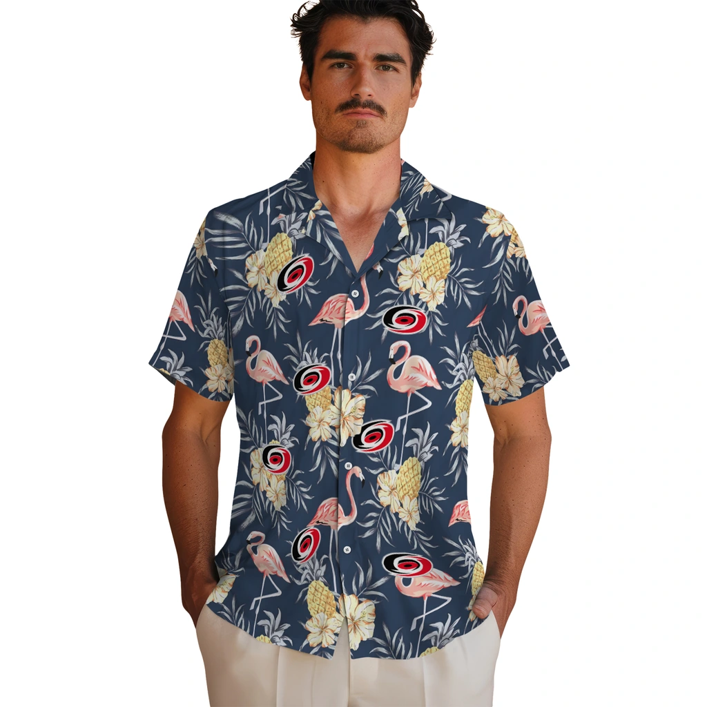 Carolina Hurricanes Hawaiian Shirt - Flamingo Hibiscus 2 Carolina Hurricanes Hawaiian Shirt - Flamingo Hibiscus - Image 2