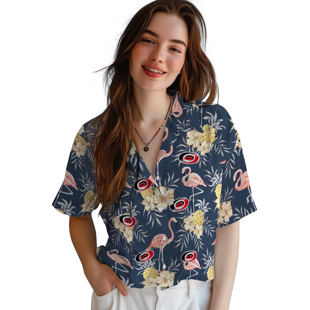 Carolina Hurricanes Hawaiian Shirt - Flamingo Hibiscus 4 Carolina Hurricanes Hawaiian Shirt - Flamingo Hibiscus - Image 4