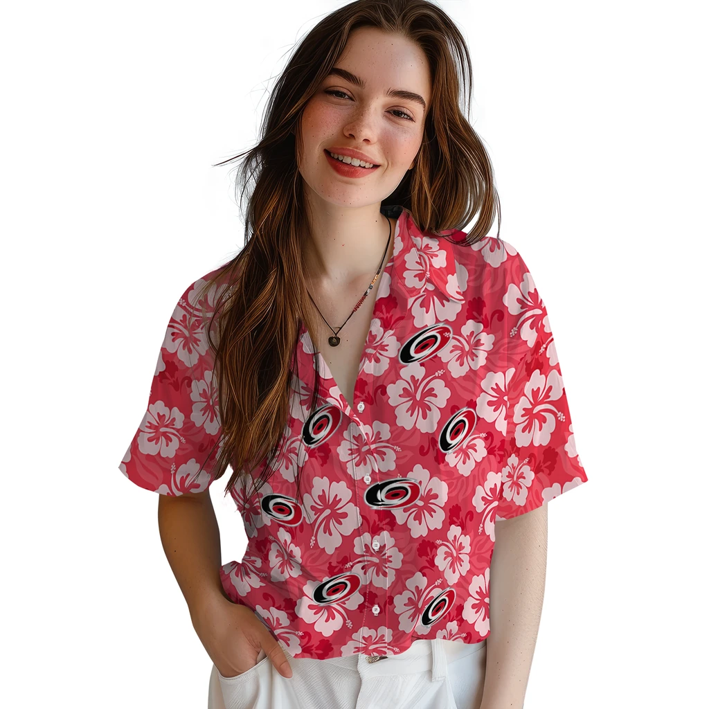 Carolina Hurricanes Hawaiian Shirt - Hibiscus Cluster 4 Carolina Hurricanes Hawaiian Shirt - Hibiscus Cluster - Image 4