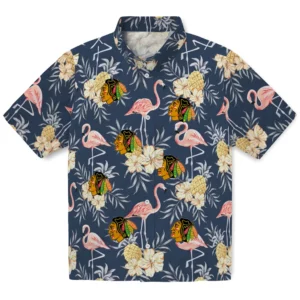 Chicago Blackhawks Hawaiian Shirt - Flamingo Hibiscus