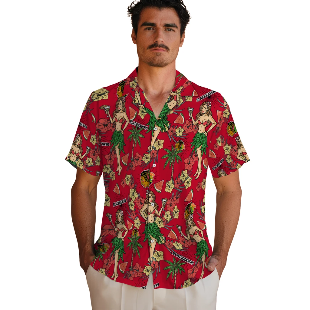Chicago Blackhawks Hawaiian Shirt - Hawaiian Girls Design 2 Chicago Blackhawks Hawaiian Shirt - Hawaiian Girls Design - Image 2