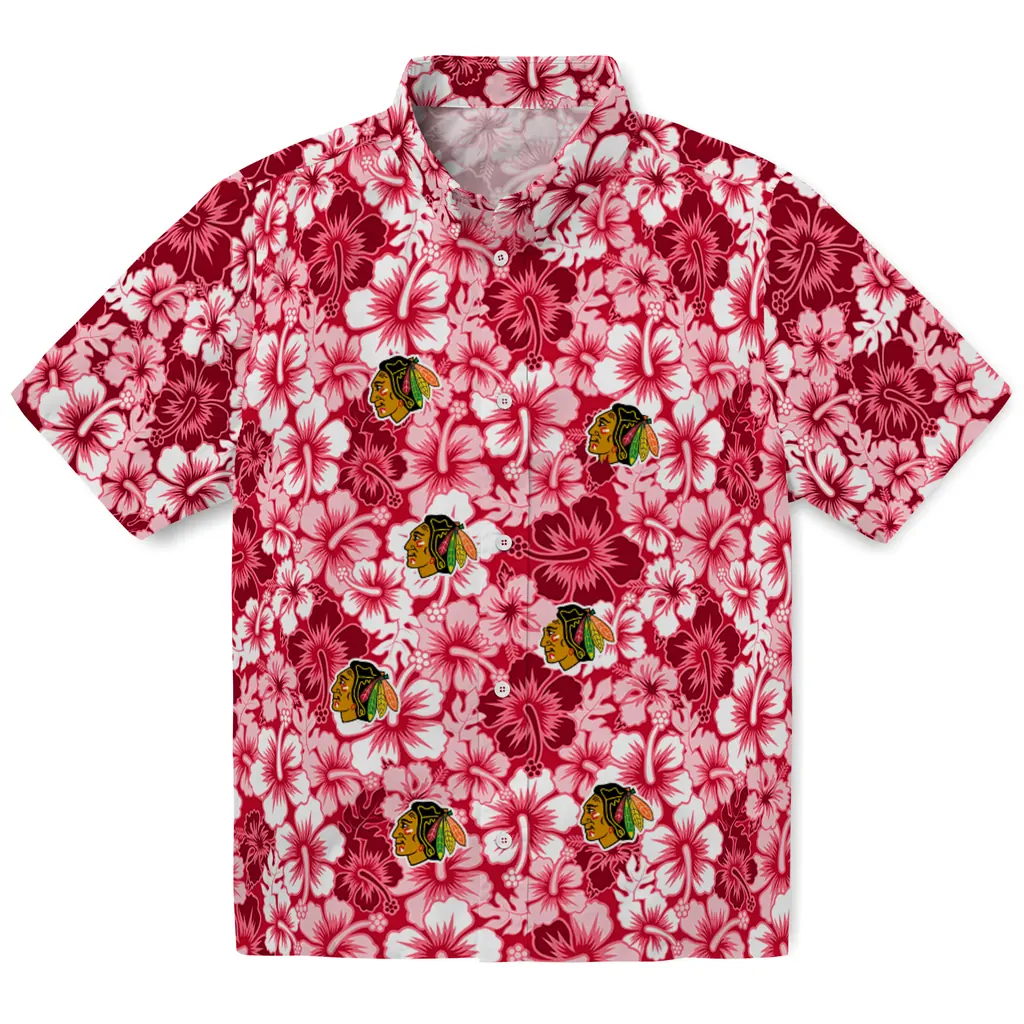 Chicago Blackhawks Hawaiian Shirt - Hibiscus Blooms 1 Chicago Blackhawks Hawaiian Shirt - Hibiscus Blooms