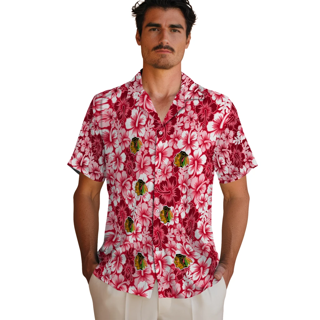 Chicago Blackhawks Hawaiian Shirt - Hibiscus Blooms 2 Chicago Blackhawks Hawaiian Shirt - Hibiscus Blooms - Image 2