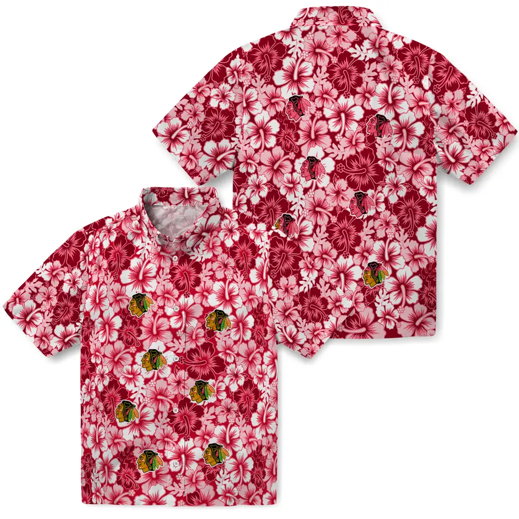 Chicago Blackhawks Hawaiian Shirt - Hibiscus Blooms 3 Chicago Blackhawks Hawaiian Shirt - Hibiscus Blooms - Image 3