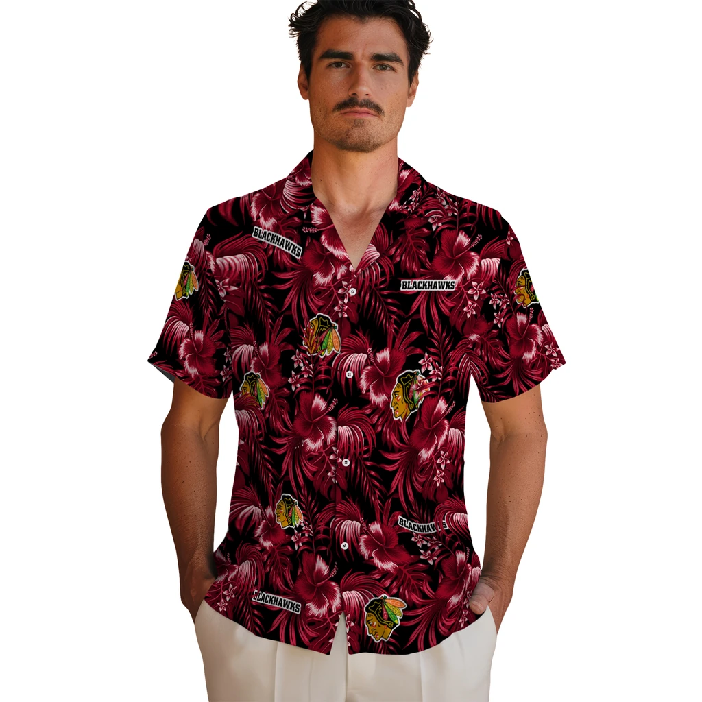 Chicago Blackhawks Hawaiian Shirt - Hibiscus Exotica 2 Chicago Blackhawks Hawaiian Shirt - Hibiscus Exotica - Image 2