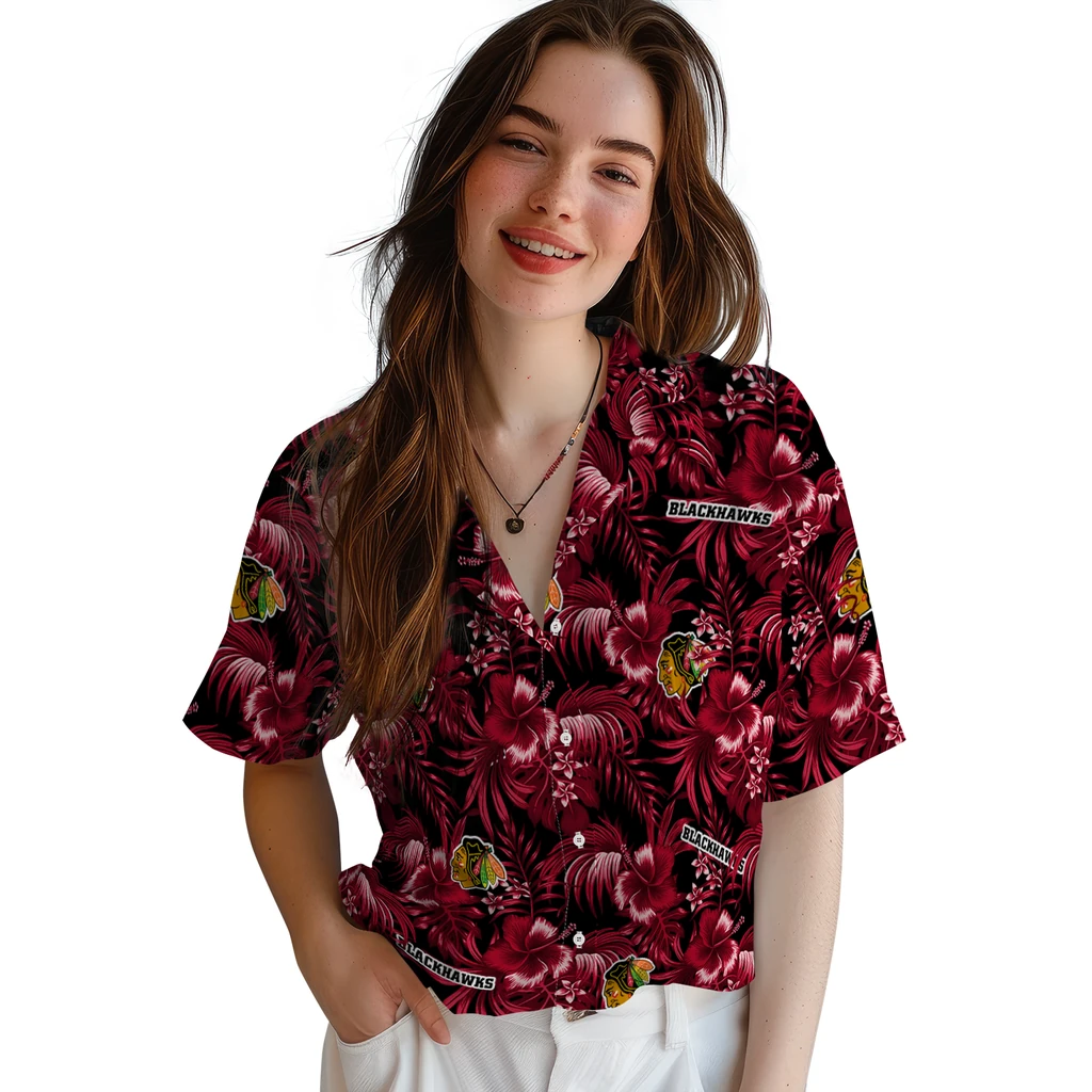 Chicago Blackhawks Hawaiian Shirt - Hibiscus Exotica 4 Chicago Blackhawks Hawaiian Shirt - Hibiscus Exotica - Image 4