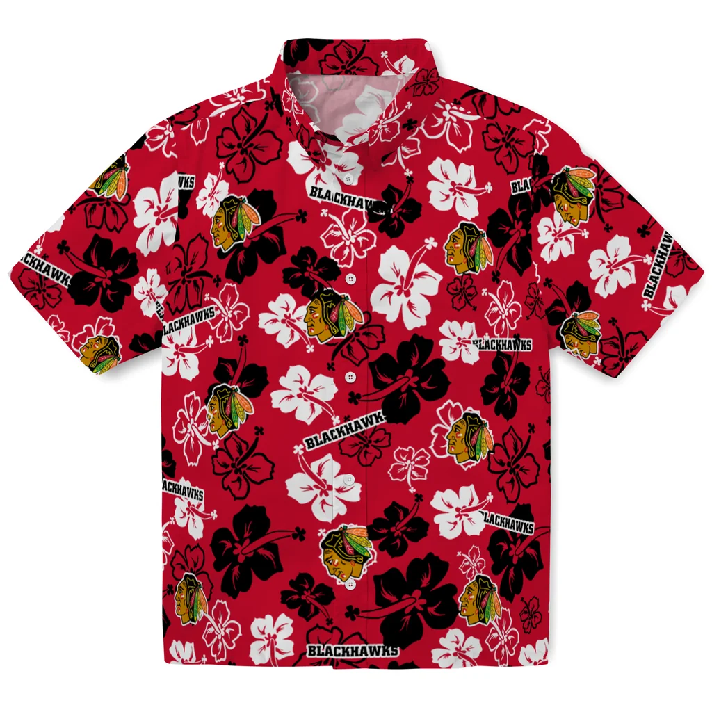 Chicago Blackhawks Hawaiian Shirt - Hibiscus Flower Design 1 Chicago Blackhawks Hawaiian Shirt - Hibiscus Flower Design