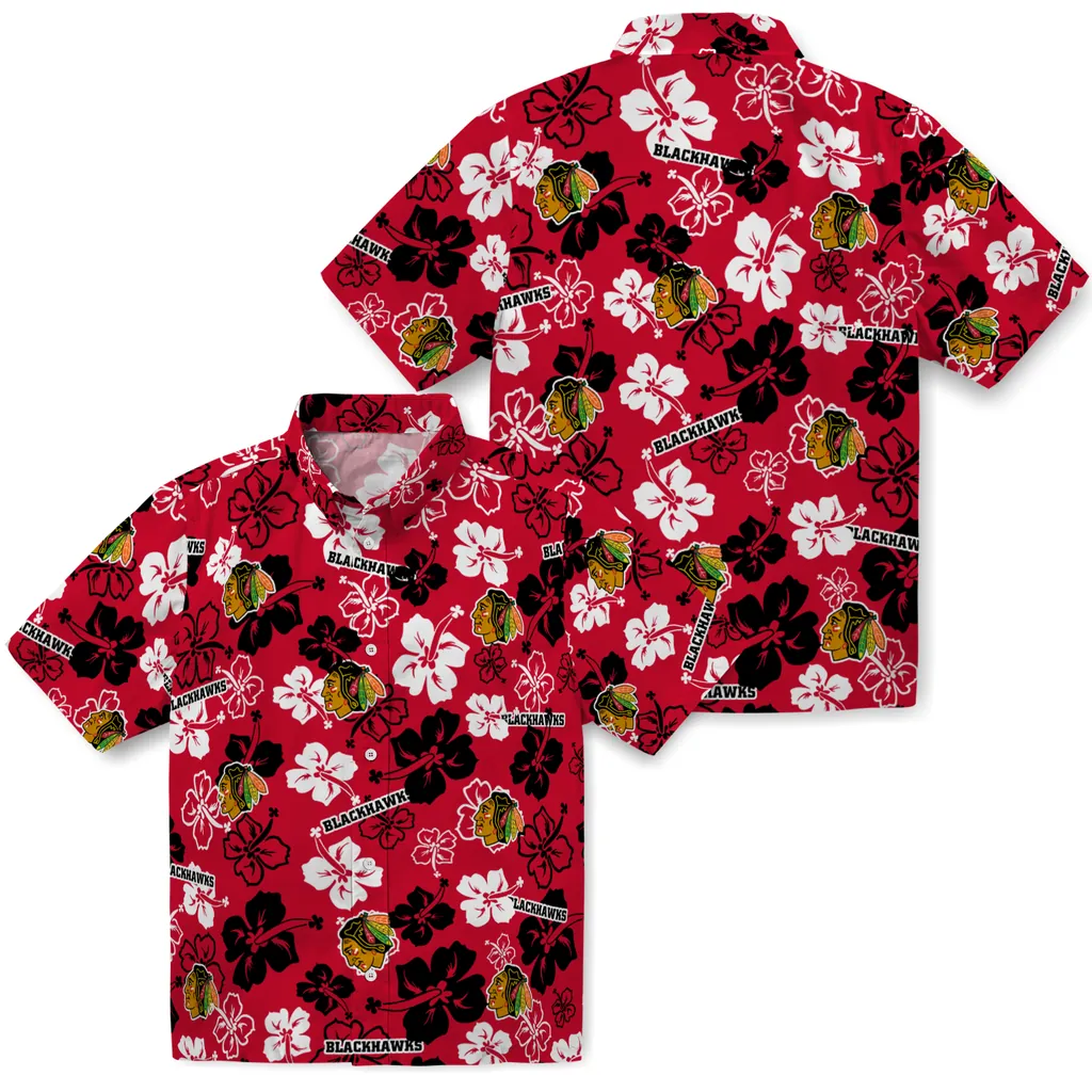 Chicago Blackhawks Hawaiian Shirt - Hibiscus Flower Design 3 Chicago Blackhawks Hawaiian Shirt - Hibiscus Flower Design - Image 3