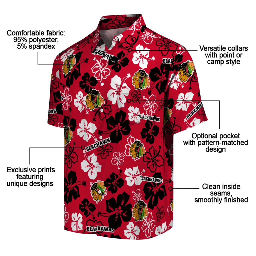 Chicago Blackhawks Hawaiian Shirt - Hibiscus Flower Design 5 Chicago Blackhawks Hawaiian Shirt - Hibiscus Flower Design - Image 5