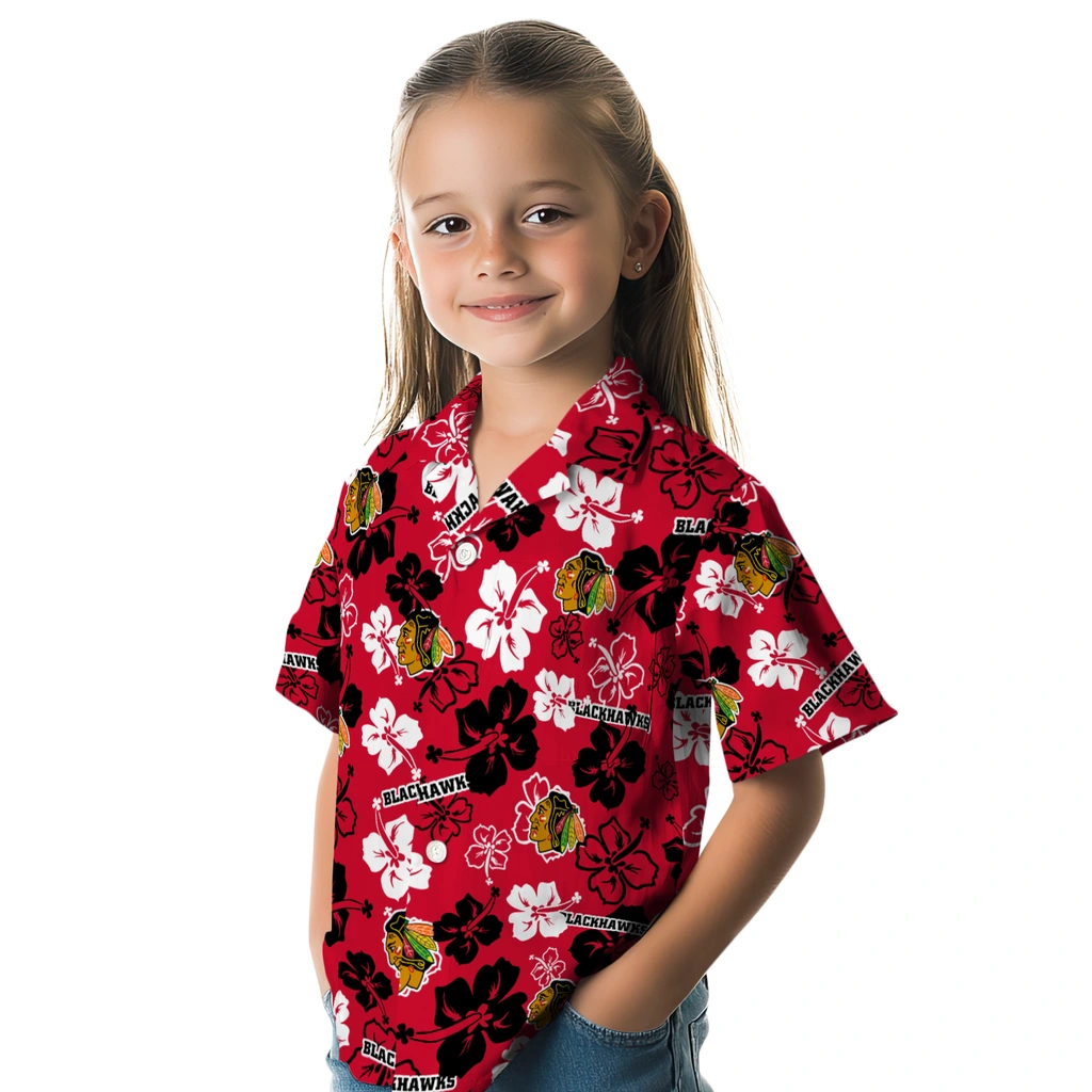 Chicago Blackhawks Hawaiian Shirt - Hibiscus Flower Design 6 Chicago Blackhawks Hawaiian Shirt - Hibiscus Flower Design - Image 6