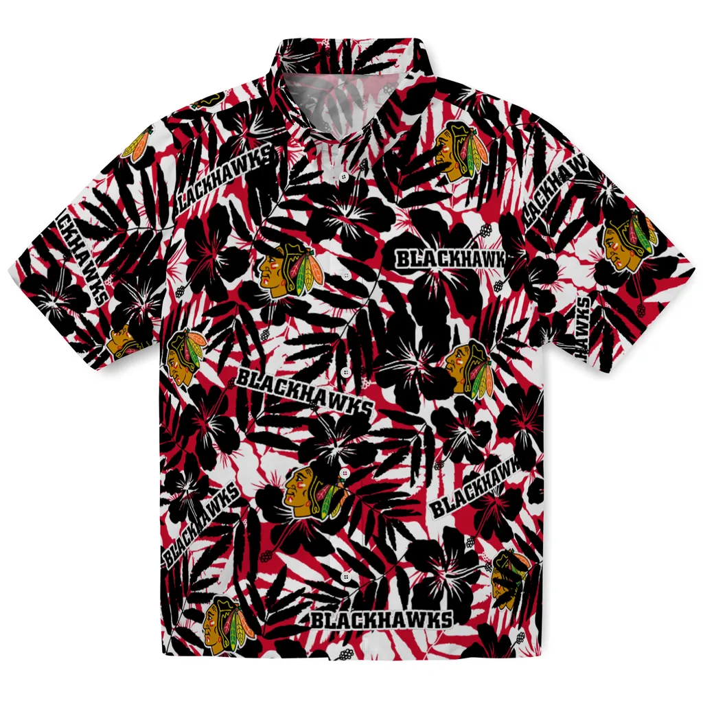 Chicago Blackhawks Hawaiian Shirt - Hibiscus Overlay 1 Chicago Blackhawks Hawaiian Shirt - Hibiscus Overlay