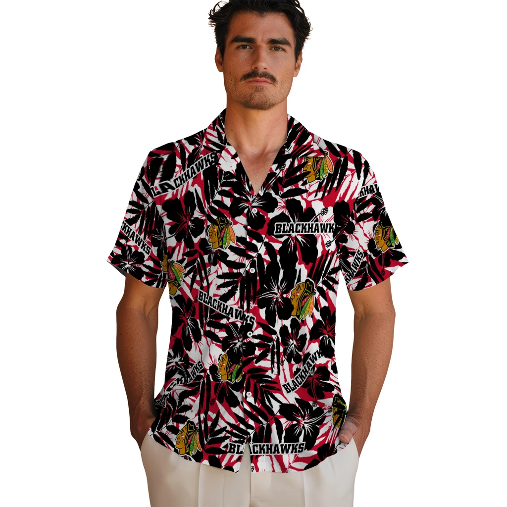 Chicago Blackhawks Hawaiian Shirt - Hibiscus Overlay 2 Chicago Blackhawks Hawaiian Shirt - Hibiscus Overlay - Image 2