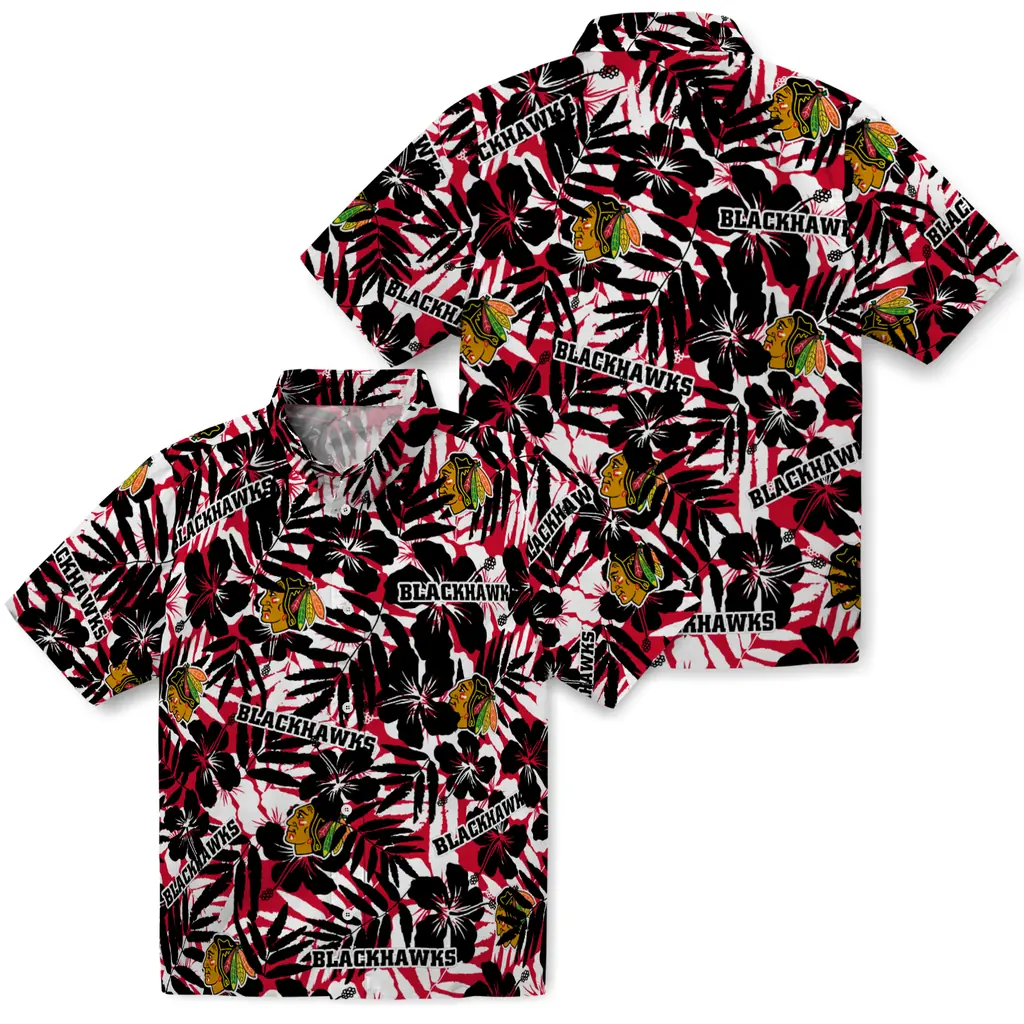 Chicago Blackhawks Hawaiian Shirt - Hibiscus Overlay 3 Chicago Blackhawks Hawaiian Shirt - Hibiscus Overlay - Image 3