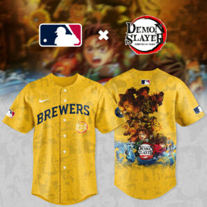 2025 Demon Slayer X Milwaukee Brewers Baseball Jersey Presents For Baseball Lovers