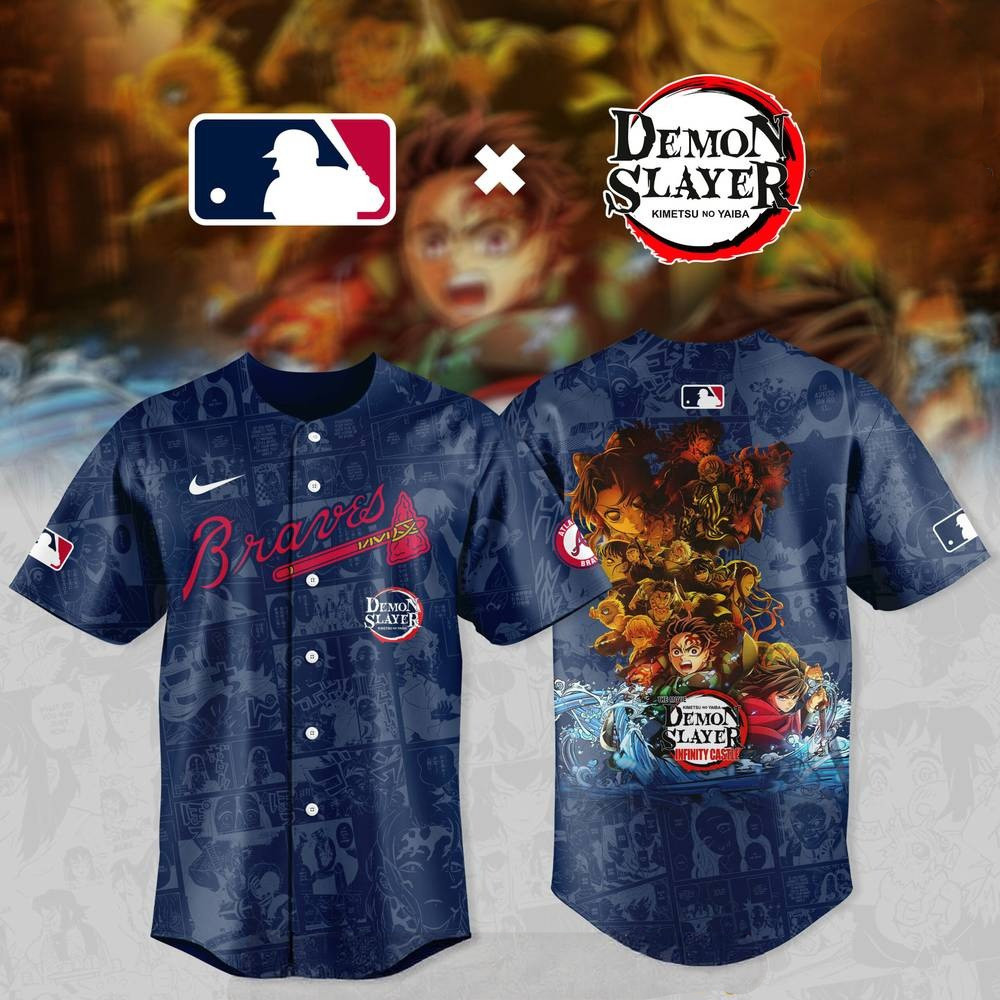 Atlanta Braves x DEMON SLAYER Comic Style Baseball Jersey Gifts For Fans 1 Atlanta Braves x DEMON SLAYER Comic Style Baseball Jersey Gifts For Fans