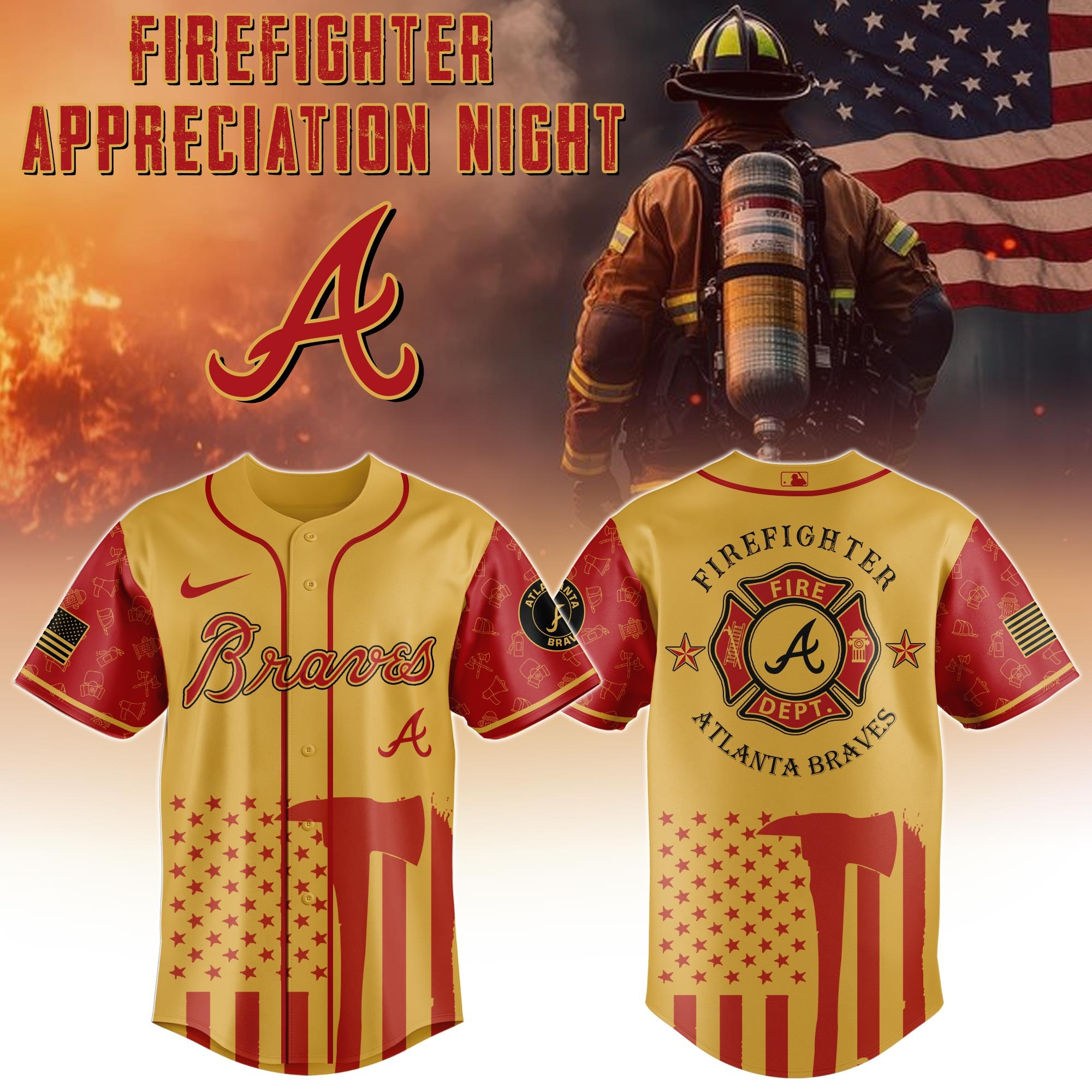 Atlanta Braves x Firefighter Appreciation Night Jersey Baseball Team Gift Ideas 1 Atlanta Braves x Firefighter Appreciation Night Jersey Baseball Team Gift Ideas