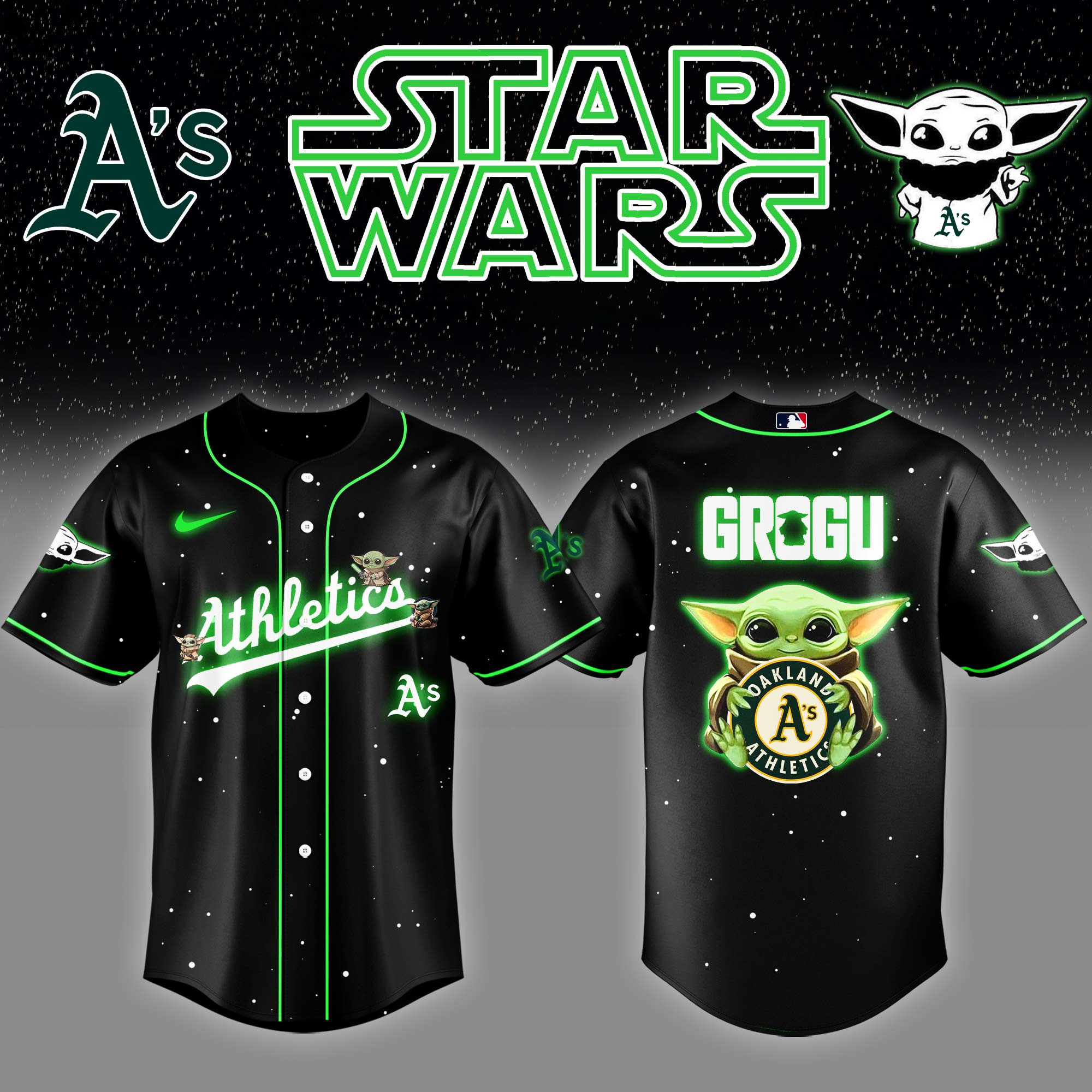 Athletics x Stars Wars Grogu Night Baseball Jersey Baseball Father's Day Gifts 1 Athletics x Stars Wars Grogu Night Baseball Jersey Baseball Father's Day Gifts