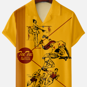 Pee Chee Nostalgia Panel Stripe Camp Collar Short Sleeve Shirt