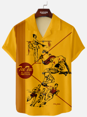 Pee Chee Nostalgia Panel Stripe Camp Collar Short Sleeve Shirt