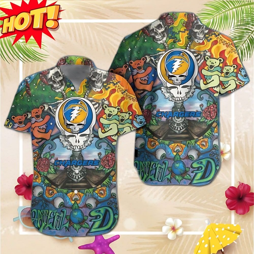 Los Angeles Chargers Grateful Dead Hawaiian Shirt 1 Los Angeles Chargers Grateful Dead Hawaiian Shirt