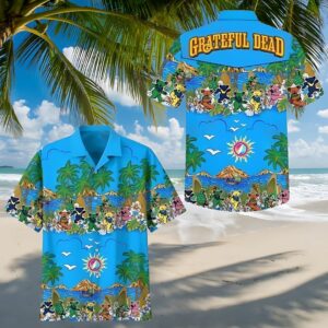 Grateful Dead Dancing Bear Blue Hawaiian Shirt