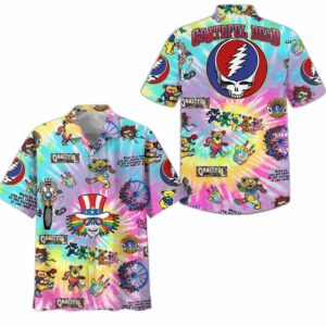 Grateful Dead Dancing Bears Tie-Dye Colorful Hawaiian Shirt
