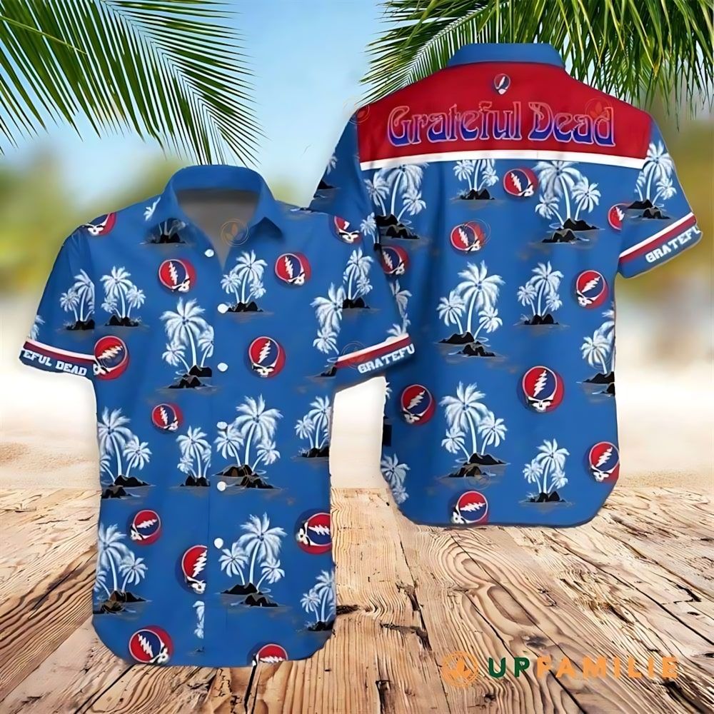 Grateful Dead Band Palm Tree Blue Hawaiian Shirt 1 Grateful Dead Band Palm Tree Blue Hawaiian Shirt