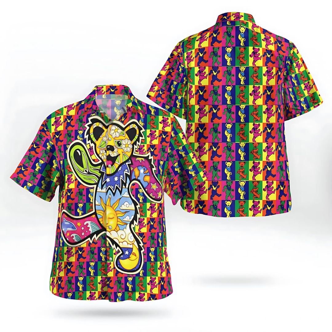 Grateful Dead Psychedelic Dancing Bear Hawaiian Shirt 1 Grateful Dead Psychedelic Dancing Bear Hawaiian Shirt