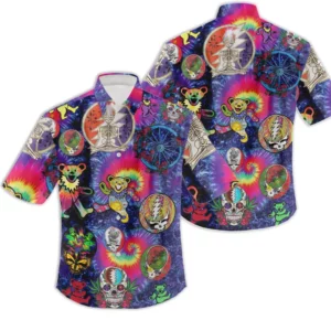 Bears Grateful Dead Tie Die With Skeleton Hawaiian Shirt
