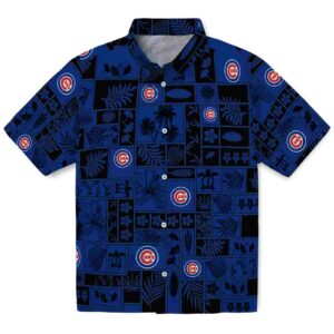 Chicago Cubs Tropical Patchwork Blue Black Aloha Hawaiian Shirt