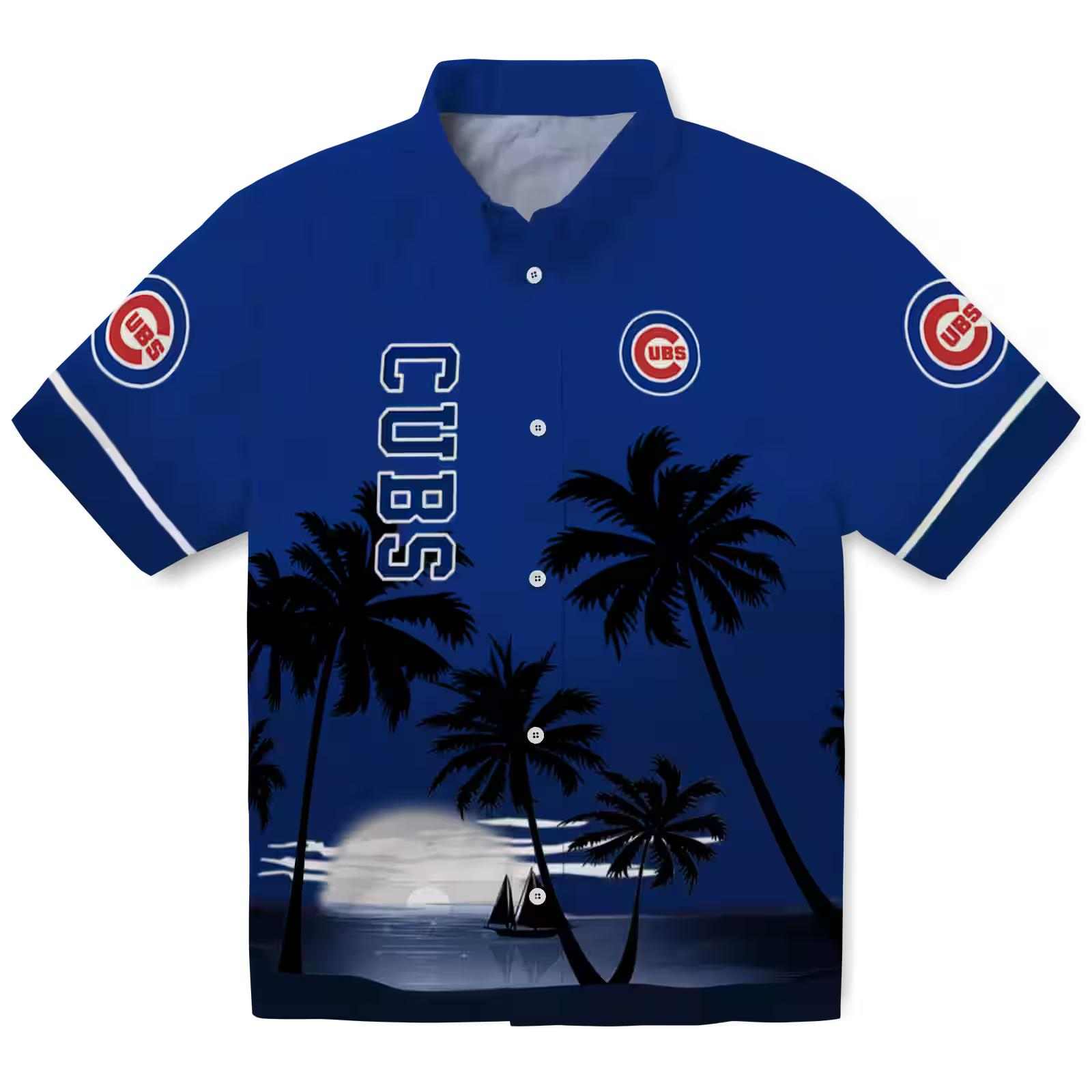 Chicago Cubs Beach Sunset Blue Black Aloha Hawaiian Shirt 1 Chicago Cubs Beach Sunset Blue Black Aloha Hawaiian Shirt