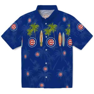 Chicago Cubs Surfboard Palm Blue Aloha Hawaiian Shirt