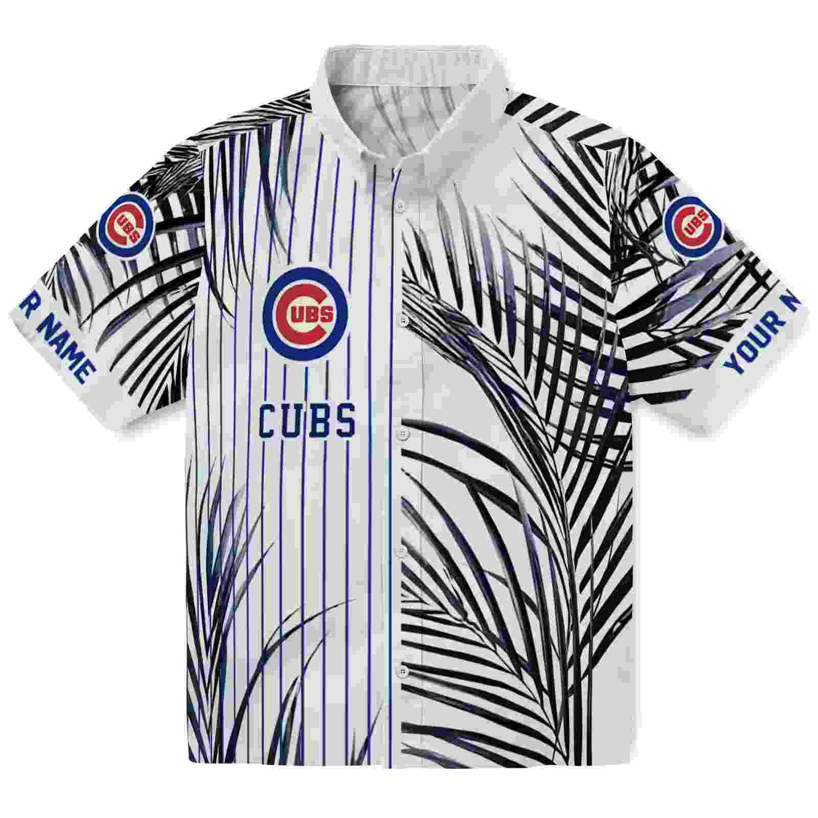 Chicago Cubs Palm Stripes Blue Black White Aloha Hawaiian Shirt 1 Chicago Cubs Palm Stripes Blue Black White Aloha Hawaiian Shirt