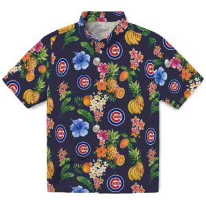 Chicago Cubs Hibiscus And Fruit Navy Blue Aloha Hawaiian Shirt