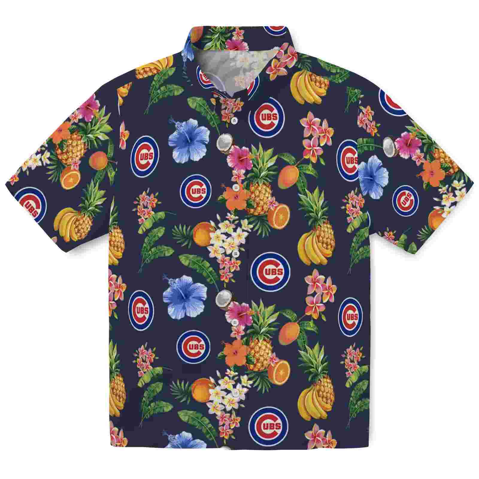 Chicago Cubs Hibiscus And Fruit Navy Blue Aloha Hawaiian Shirt 1 Chicago Cubs Hibiscus And Fruit Navy Blue Aloha Hawaiian Shirt