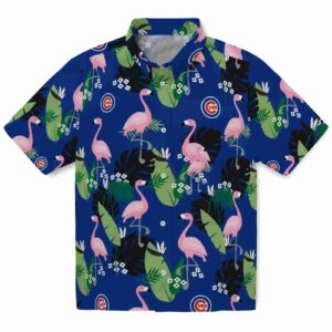 Chicago Cubs Flamingo Leaf Motif Blue Aloha Hawaiian Shirt