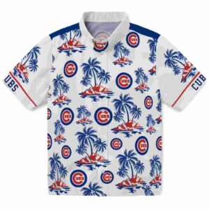 Chicago Cubs Palm Island Print Blue White Aloha Hawaiian Shirt