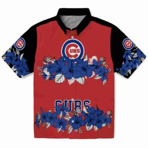 Chicago Cubs Hibiscus Stripe Blue Black Aloha Hawaiian Shirt