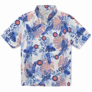 Chicago Cubs Tropical Leaves White Aloha Hawaiian Shirt