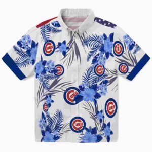 Chicago Cubs Patriotic Hibiscus Design Blue White Aloha Hawaiian Shirt