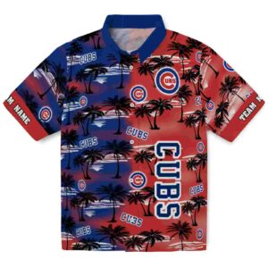 Chicago Cubs Palm Silhouettes Blue Aloha Hawaiian Shirt