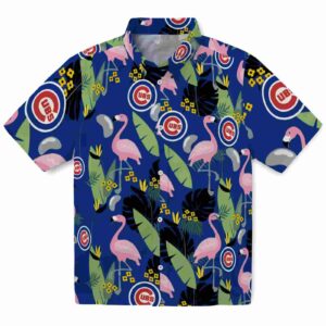 Chicago Cubs Flamingo Leaves Blue Aloha Hawaiian Shirt