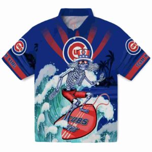 ized Chicago Cubs Surfing Skeleton Blue Aloha Hawaiian Shirt