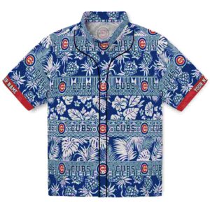 ized Chicago Cubs Tribal Stripes Blue White Aloha Hawaiian Shirt