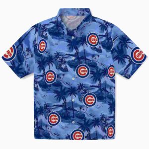Chicago Cubs Coastal Palms Blue Aloha Hawaiian Shirt