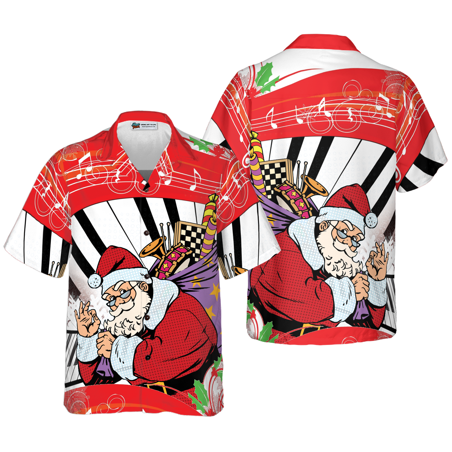2025 Christmas Santa with Musical Instrument Hawaiian Shirt 1 2025 Christmas Santa with Musical Instrument Hawaiian Shirt