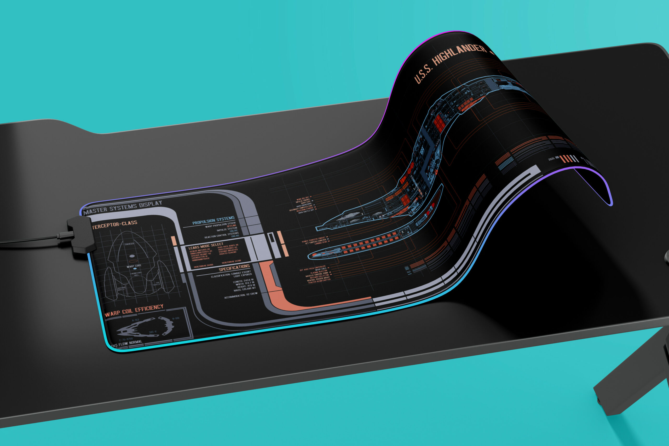 U.S.S. Highlander NCC-77204 LCARS LED Desk Mat 2 U.S.S. Highlander NCC-77204 LCARS LED Desk Mat - Image 2