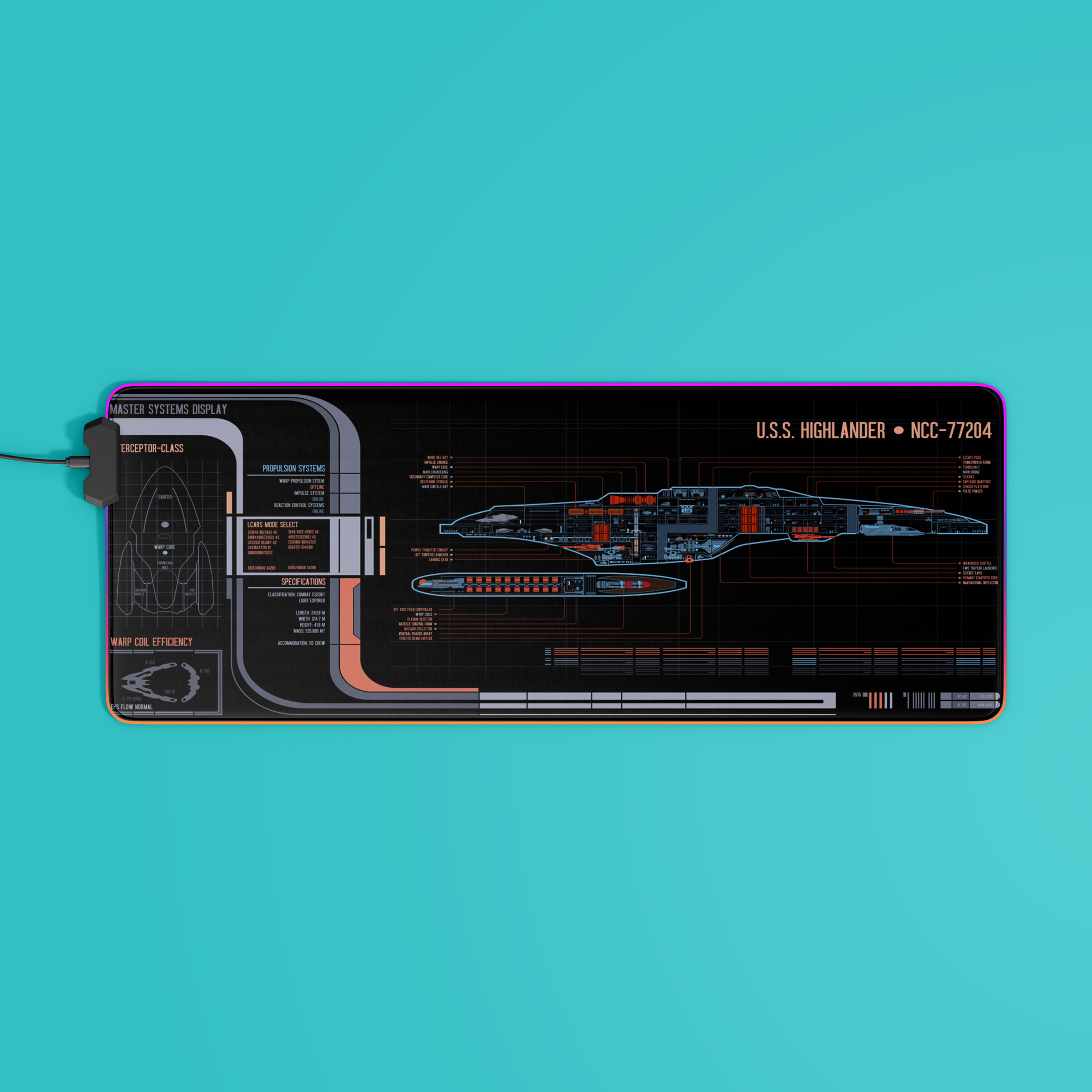 U.S.S. Highlander NCC-77204 LCARS LED Desk Mat 3 U.S.S. Highlander NCC-77204 LCARS LED Desk Mat - Image 3