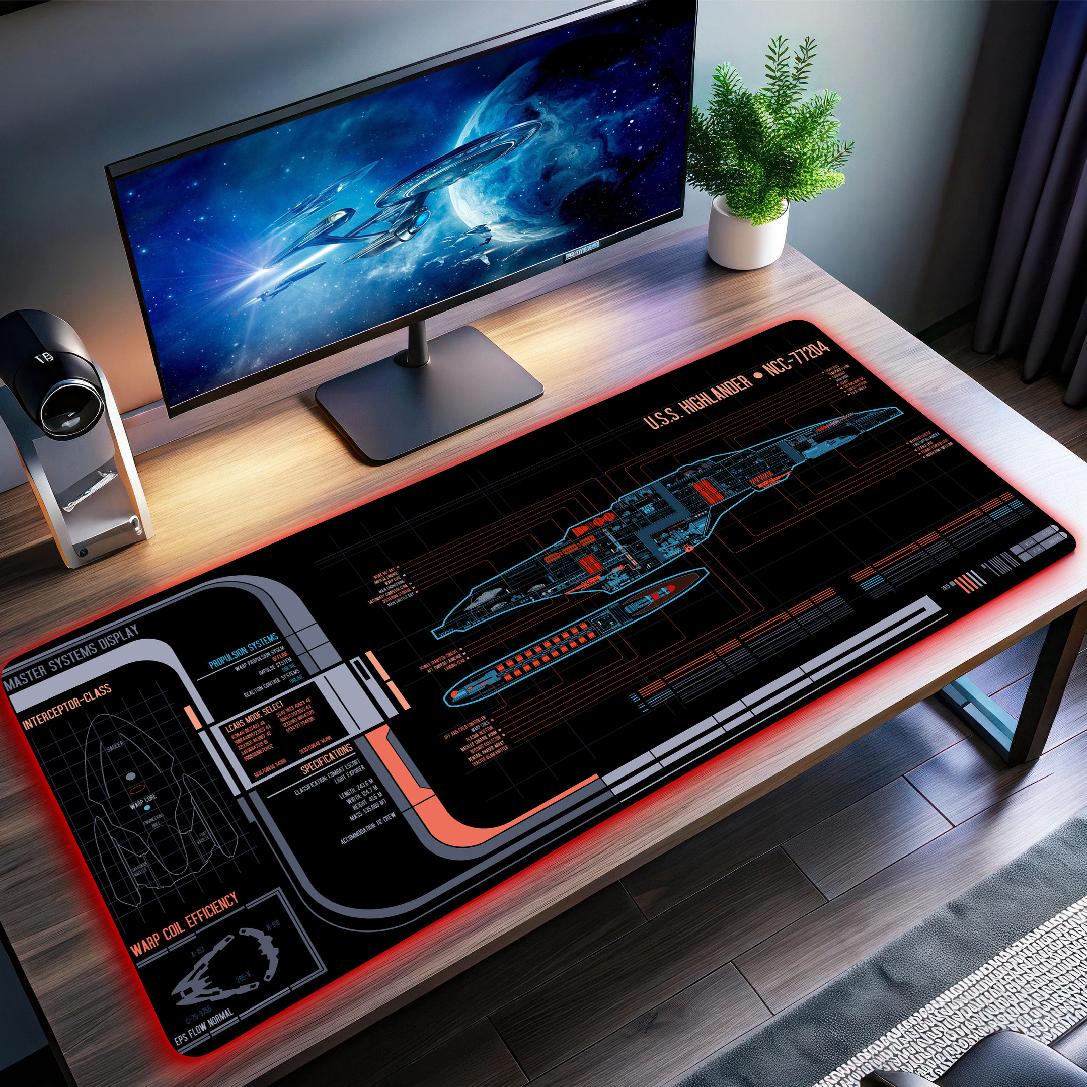 U.S.S. Highlander NCC-77204 LCARS LED Desk Mat 1 U.S.S. Highlander NCC-77204 LCARS LED Desk Mat